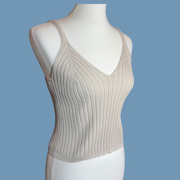H&M Ribbed V Neck Tank Taupe Medium - Picture 10 of 11
